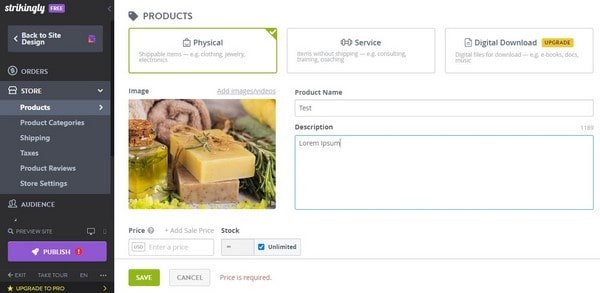 Strikingly Add Products
